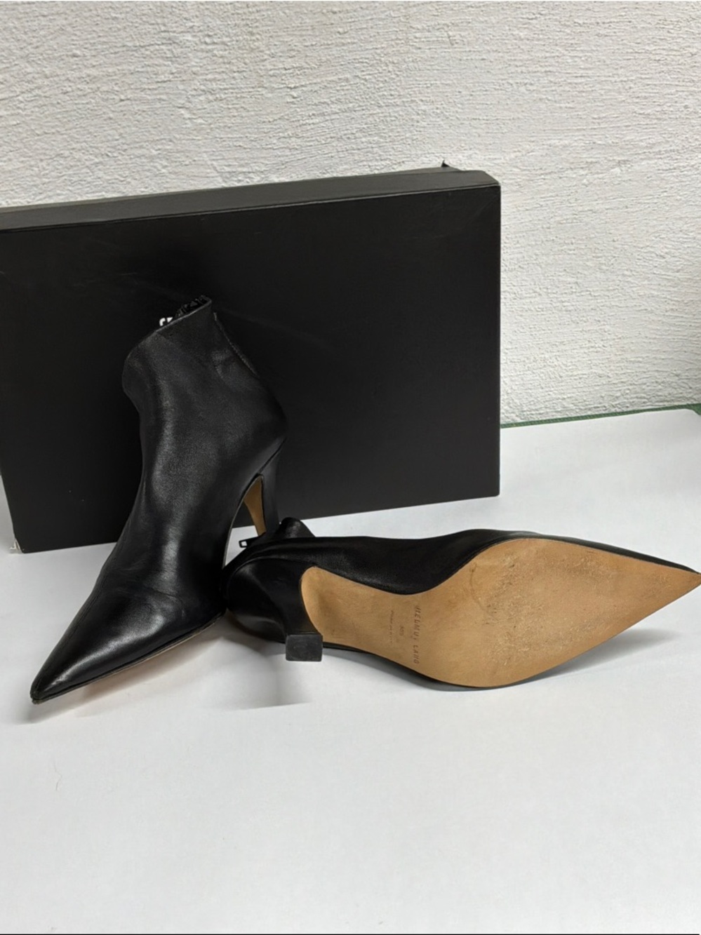 Helmut Lang Black Pointed Toe Leather Ankle Booties, Very Good , Sz IT 36.5 - Picture 6 of 10